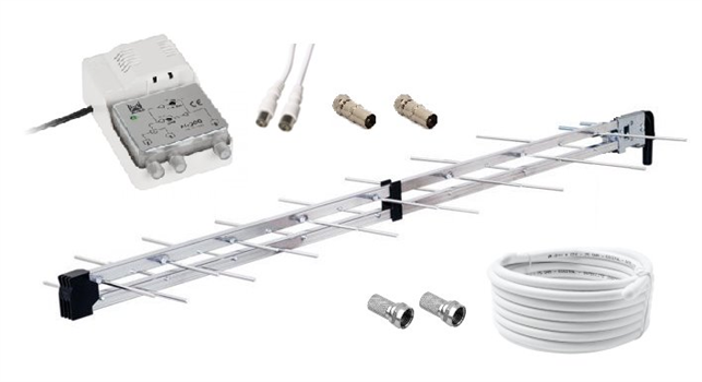 Antenní komplet SAPRO 24dB DVB-T2 pro 2 TV, LTE