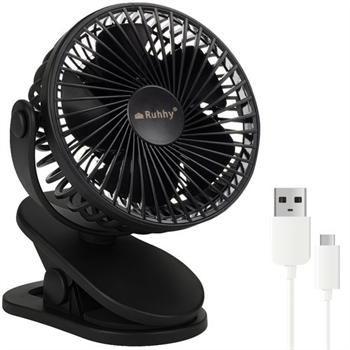 Bezdrátový ventilátor s klipem Ruhhy 25567, 1200mAh USB -C, černý