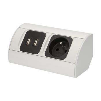 Povrchová zásuvka ORNO OR-AE-1310, 1x 230V, 2x USB nabíjecí, barva stříbrná