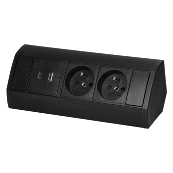 Povrchová zásuvka ORNO OR-GM-9039/B, rohové pouzdro, 2x 230V, 2x USB (A+C type;
