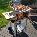 Stainless steel ALWI garden charcoal grill, with powered skewers and grate
