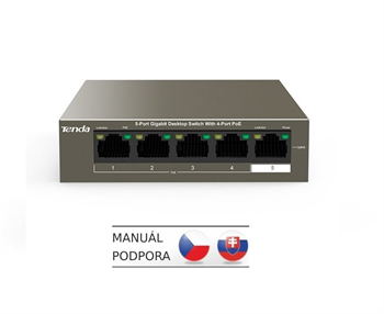 Tenda TEG1105P-4-63W 5xRJ45 Switch s 4xPoE 802.3af/at, 10/100/1000Mbps, celkem 6