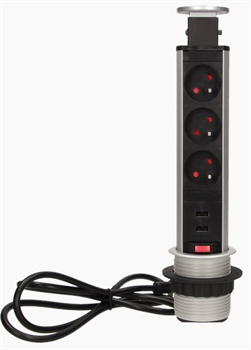 Výsuvná lišta ORNO OR-AE-1349, 3 zásuvky + 2 USB, 1,8m, pr.6cm